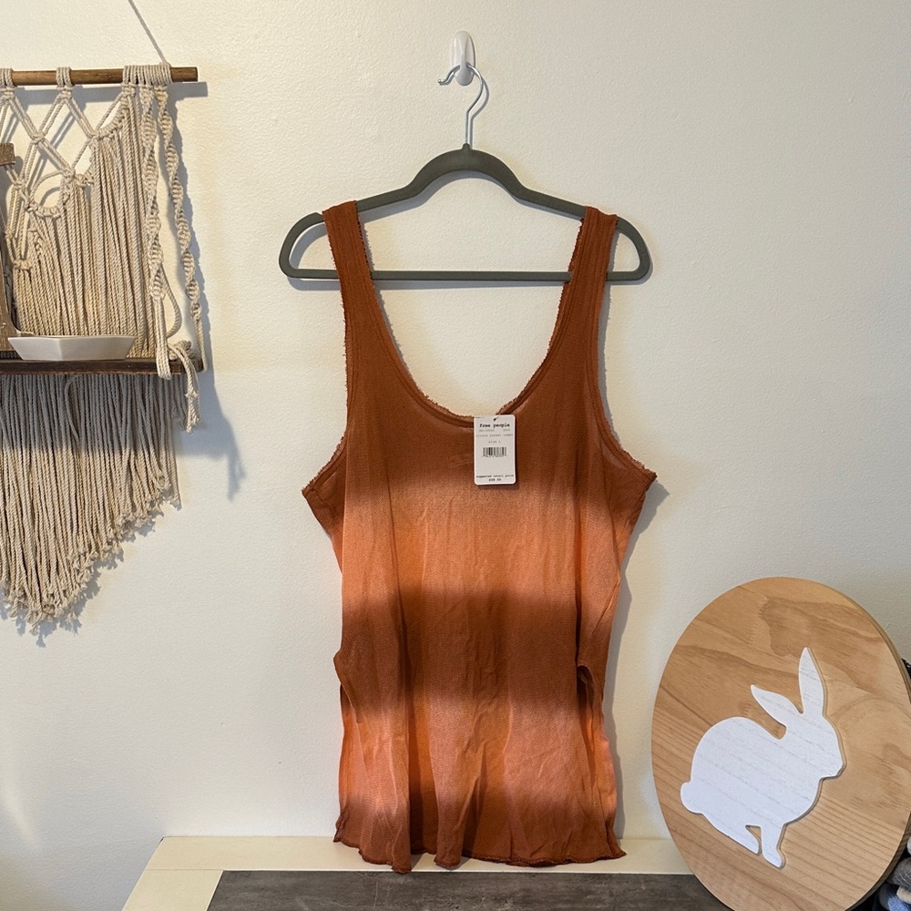 Free People Burnt Orange Mesh Tank Top